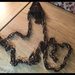 Long wrap around gunmetal necklace and earrings